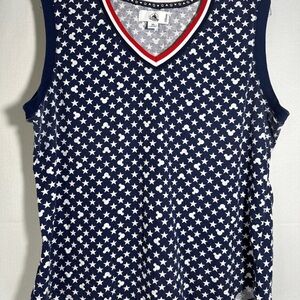 Disney Navy Blue Star & Mickey Print Tank Top with Red Trim